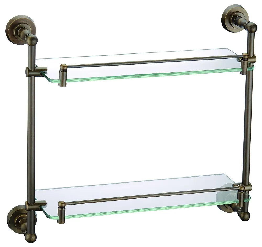 

Free shipping Bronze Finish BATHROOM ACCESSORIES DOUBLE BATHROOM GLASS SHELVES