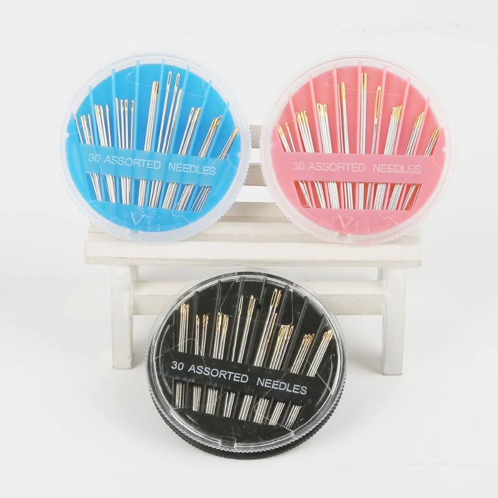30pcs/set Round Box Hand Sewing Needles Set Gold Eye Needle Embroidery