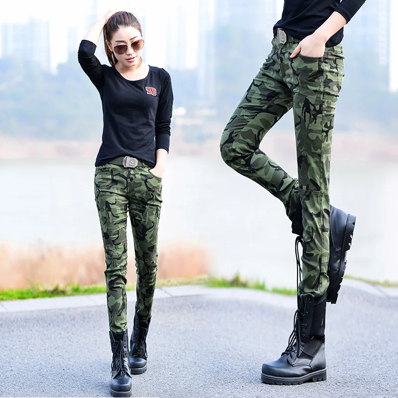 Jeans Female Army Camouflage High Waist Denim Fashion