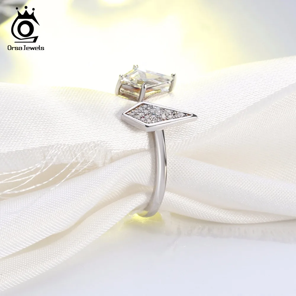 ORSA JEWELS Trendy Rings For Women Geometric Prong Setting AAA Cubic Zircon Silver Color Female Party Rings Jewelry AOR72