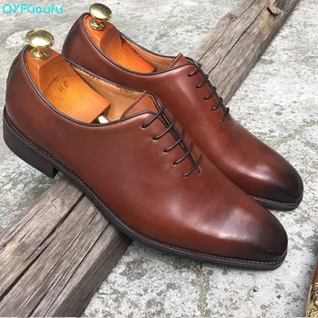 

QYFCIOUFU 2019 Men Fashion Business Shoes Casual Shoes Square Head Genuine Leather Shoes Wedding Flat Dress Party Lace Up Shoes