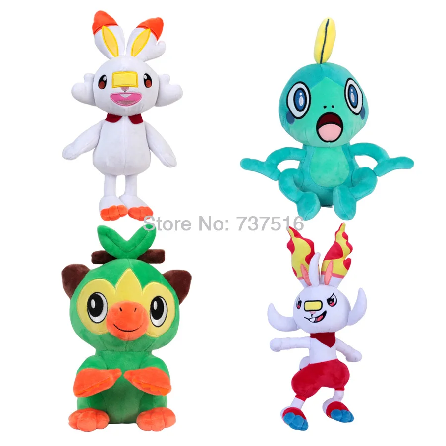 Новое поступление Аниме Супер Evolution Scorbunny Sobble Greninja Gekoga Grookey плюшевые куклы, чучела животных игрушки подарок 9-17 дюймов - Цвет: Grookey Scorbunny