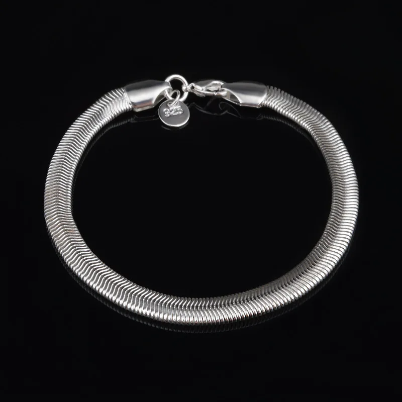 

Tone men Bracelet&Bangle women,6MM Flat Snake Bone Male Plata plated bracelet,hot S925 solid Plata fashion Gift Jewelry
