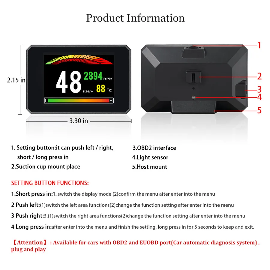 3,9 дюймов OBD2 HUD HD дисплей на лобовое стекло автомобиля скорость проектор на лобовое стекло дисплей на лобовое стекло скорость метр Автоматическая сигнализация температура воды масла