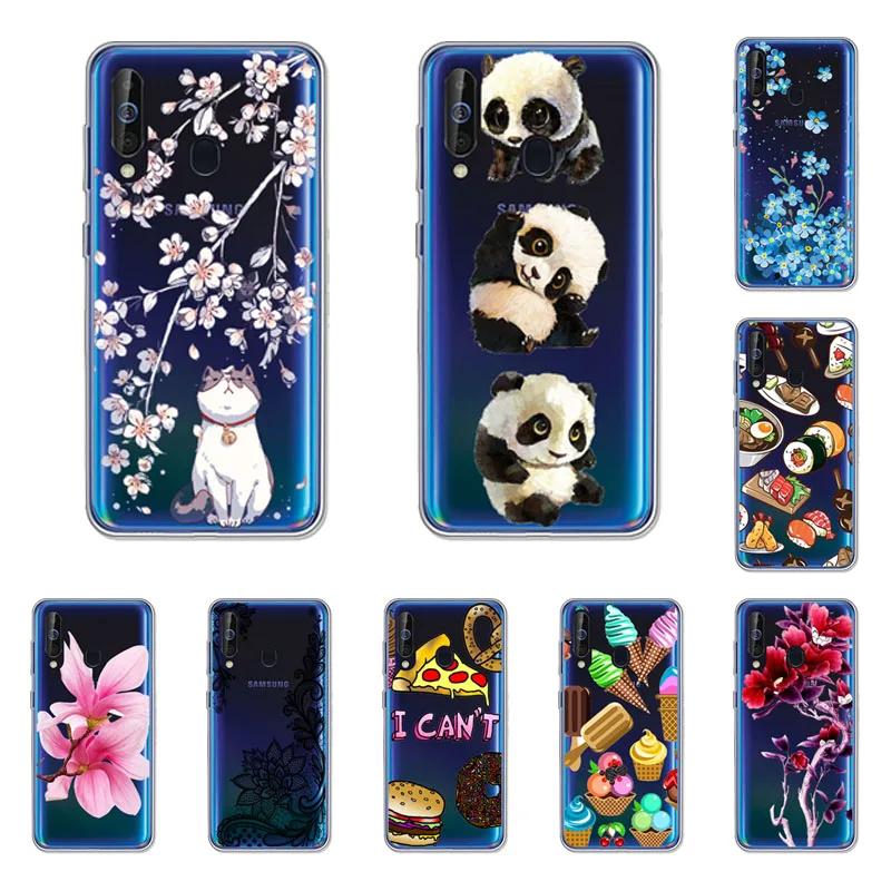 Samsung Galaxy A60 Case,Silicon Black Painting flower Soft TPU Back Cover for Galaxy A60 SM-A606F A606F/DS protect Phone cases