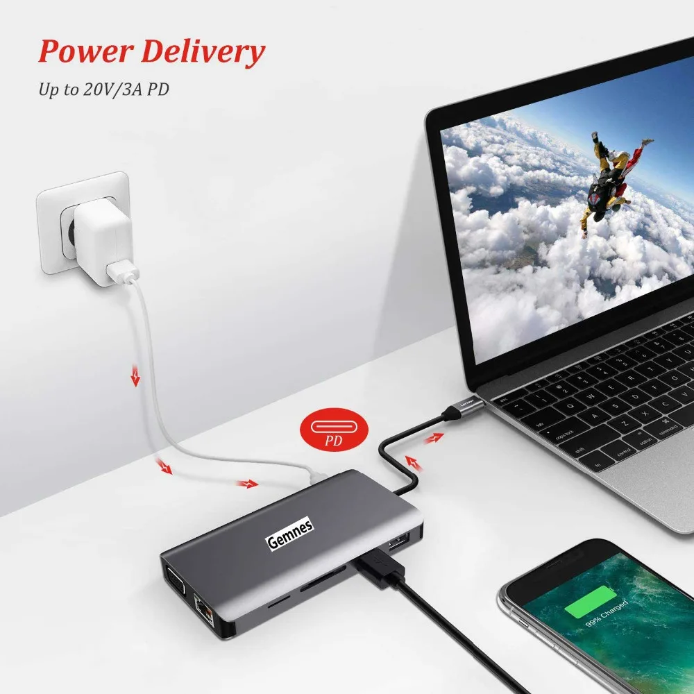 Original 11 in 1 USB C Docking Station to 4K HDMI RJ45 VGA Ethernet for Lenovo for MacBook Pro Laptop USB Type C Device