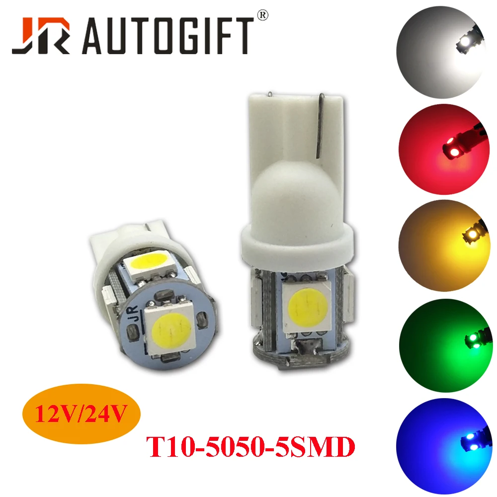 

10PCS 12V 24V Car LEDs light Clearance lights T10 5 LED LIGHT 5LED Car Auto LEDS T10 194 W5W 5050 Wedge Light Bulb Lamp 5SMD