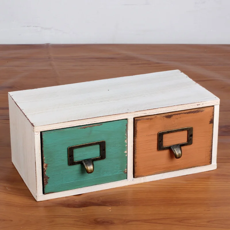 Japan Style Retro White Wooden Storage Box Double Colors Storage