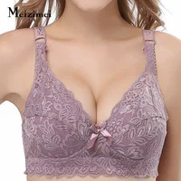 Meizimei 2021 Deep V Bras For Women Sexy Lingerie Crop Tops Wireless Brassiere Intimates Plus Size Lace Gather  Push Up nursing bras