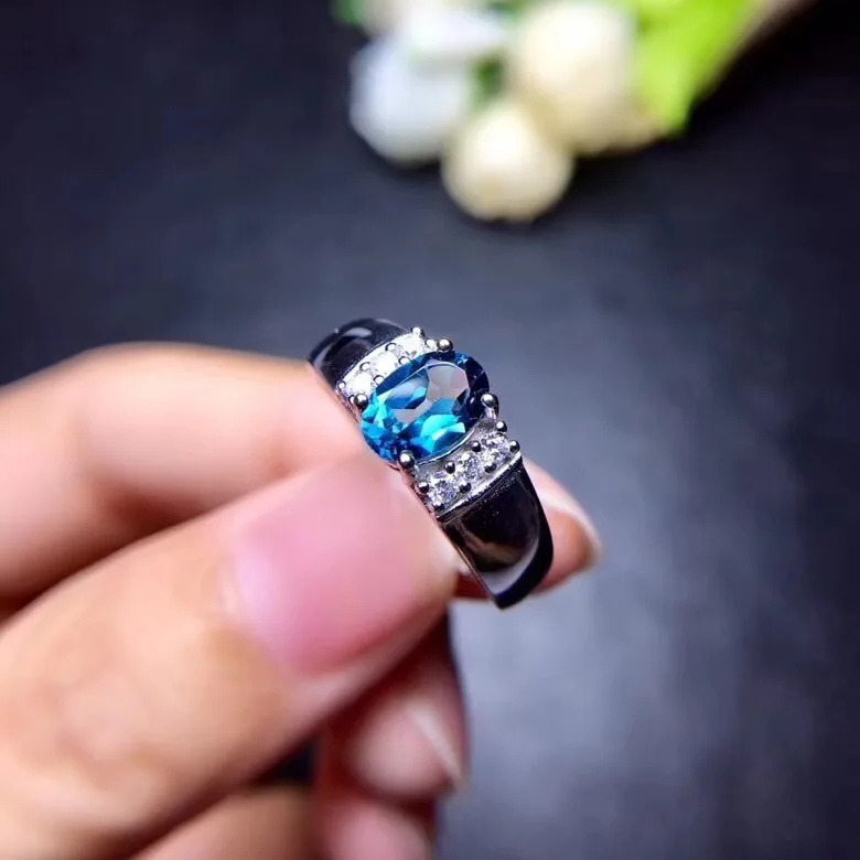 Природный Голубой топаз кольцо натуральной Голубой топаз 925 серебро Fine jewelry