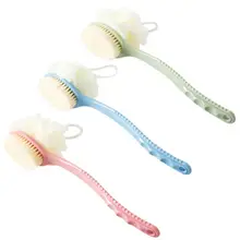 2 In 1 Long Handle Bath Shower Soft Bristles Health Care Body Brush With Mesh Sponge Dead Skin Exfoliating Back Scrubber Massage