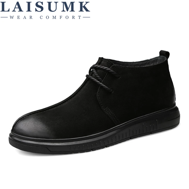 

LAISUMK Men Boots Spring And Autumn Mens Wear Resistant Shoes Fashion Lace Up Boots Male Ankle Boots Black Shoes Large Size