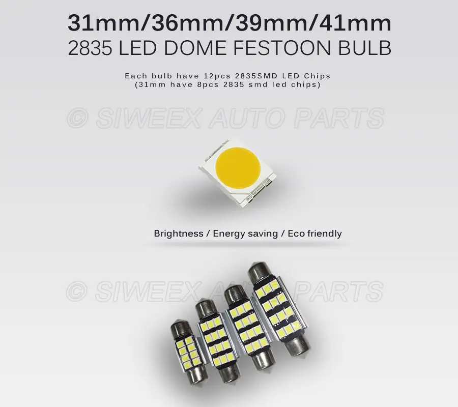 4 шт. 31 мм 36 мм/39 мм/41 мм C5W CANBUS без ошибок 2835 12 SMD белый светодиод автомобилей Подсветка регистрационного номера купольная лампа для чтения DC 12 V