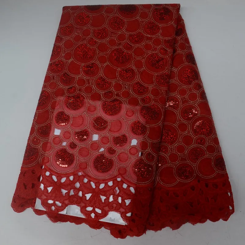 

Latest Big Red African Organza Lace Fabrics Embroidered French Sequins Lace Fabric Nigerian Lace Fabrics For Wedding PSA186-1