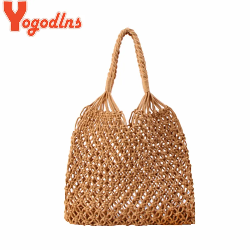 

Yogodlns New Arrival Handmade Straw Bag for Women Beach Weaving Ladies Bag Solid Color Shoulder Bag Handbags Casual Travel Bag
