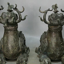 USPS в США S2318 2" Старый Китайский Бронзовый Народная животных fly Зверь Пи Сю Статуя Kylin скульптура Пара