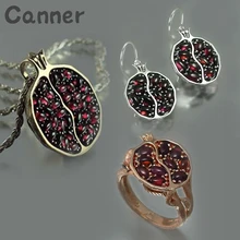 Canner, Гранатовое золото, кольца для женщин, серьги, гранатовый обруч, Brincos, ювелирный комплект, ожерелье, колье, женские серьги с фруктами, A40