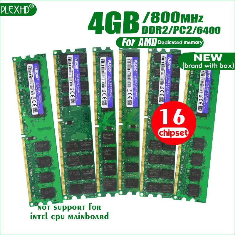 PLEXHD 4 Гб 16 чипов DDR2 PC2-6400 800 МГц 4G PC2 6400 для настольных ПК DIMM оперативная память 240 контакты для AMD Высокая совместимость