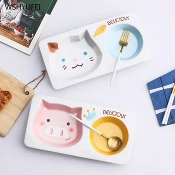 

Direct cartoon piglet ceramic baby children's tableware plate split plate creative cute cat separated household breakfast plate