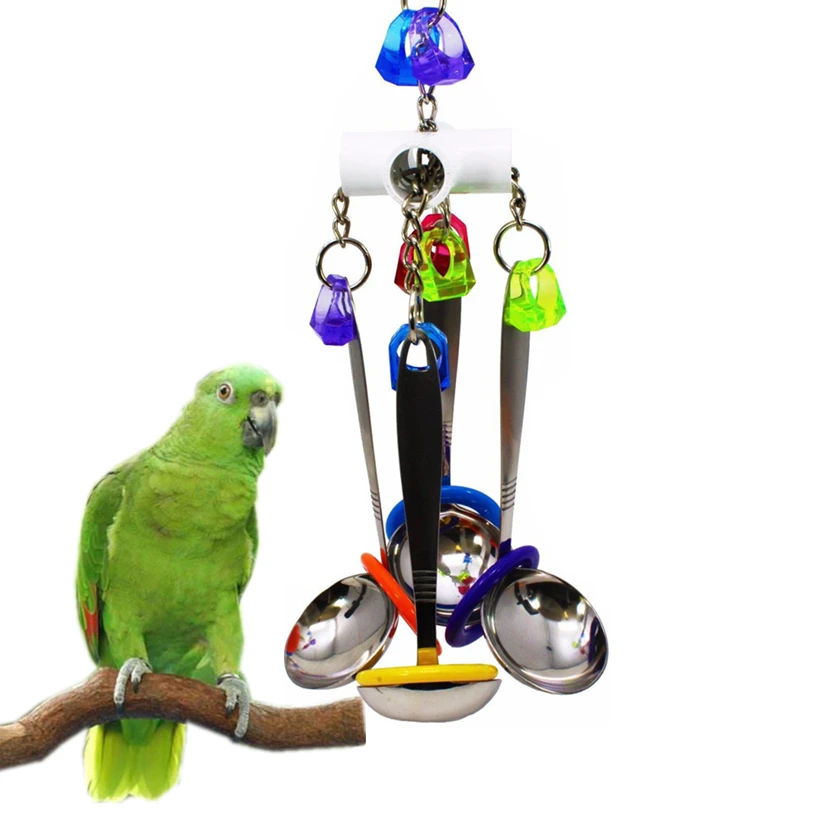 

Bird Toys Swing Parrot Cage Spoon Bell Hanging Climb Pet Parrot Toys Cockatiel Parakeet Bird Bites Chew Toys Wholesale 40SP25