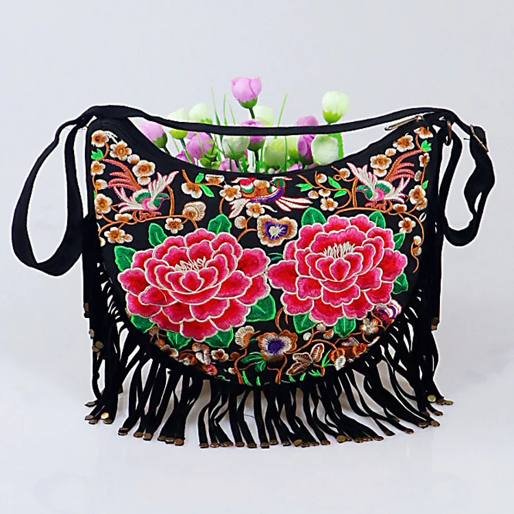 bags women shoulder crossbody bag fringe tassel handbags flower (1)