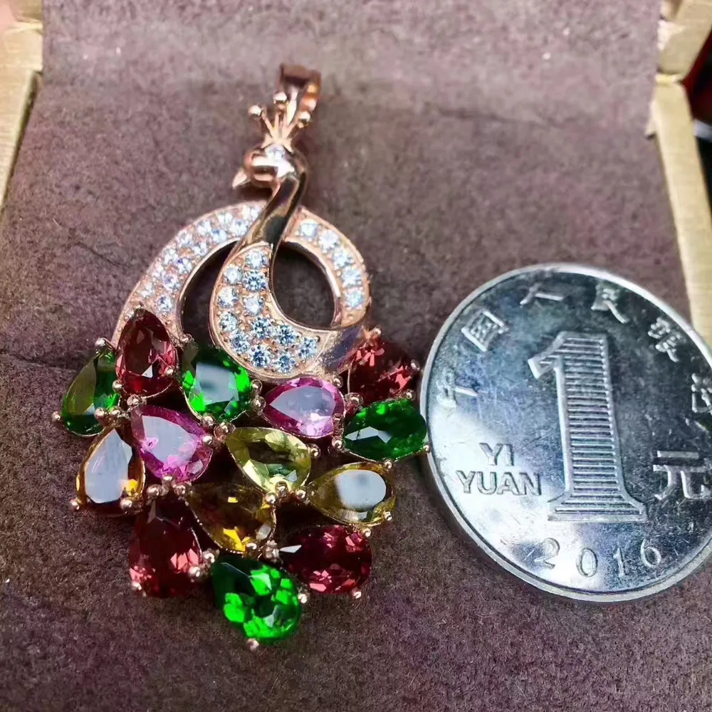  Tourmaline naturelle pendentif pierre précieuse naturelle pendentif collier 925 en argent sterling 