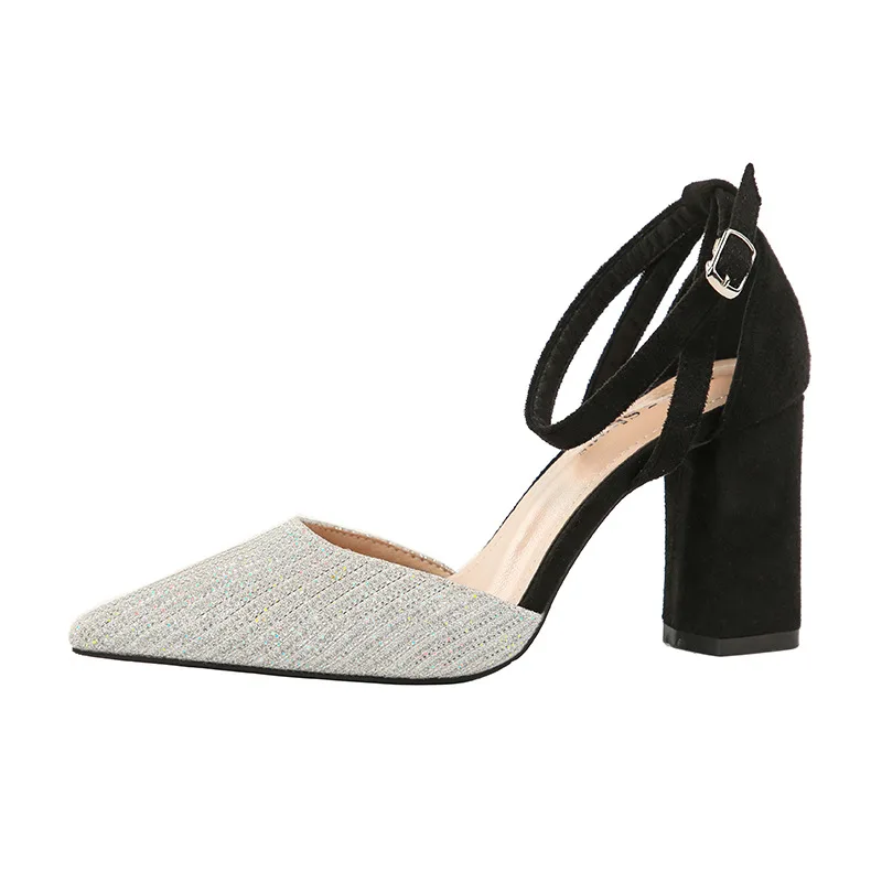 gris Club Un Mujeres rojo Corea Tacones Profesionales Negro Cinturón Del 8 Señaló Grueso Con Altos plata Atractivas Moda De Zapatos Las 1038 6qwHAx7zn