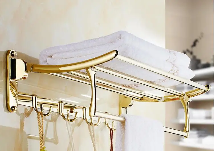 Вешалка для полотенец для ванной комнаты из нержавеющей стали 50-60 см Складная Золотая фиксированная держатель для полотенец полки для ванной полотенцесушитель