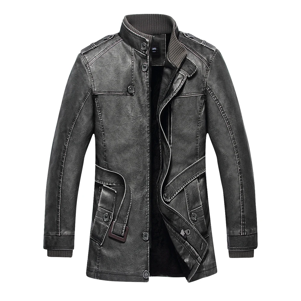 Buy Fashion Stand Collar Winter Leather Jacket Men