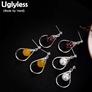 

Uglyless Real S925 Sterling Silver Natural Pearls Dangle Earrings Balls Brincos Bijoux for Women Handmade Waterdrop Fine Jewelry