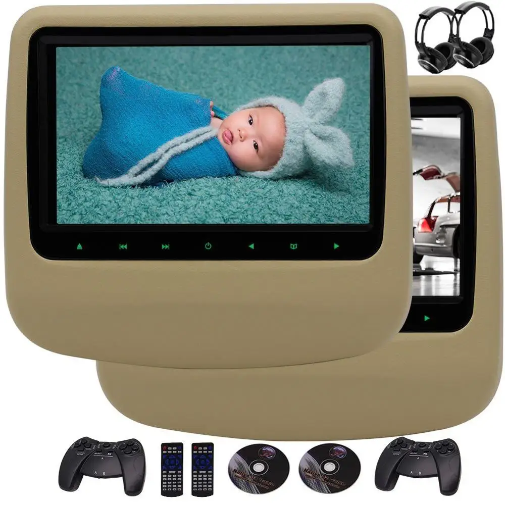 

Car headrest pc DVD player FM/IR Transmitter SUPPORT TV Game Mp3/mp4/DVD/CD Wireless Game Pad Headrest rear seat Video Player