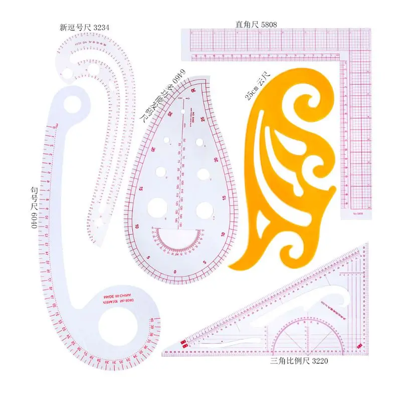 

6pcs/set Sewing Tailor Straight French Curve Rulers Drawing Line Measure Multifunctional DIY Clothing Sample Patchwork