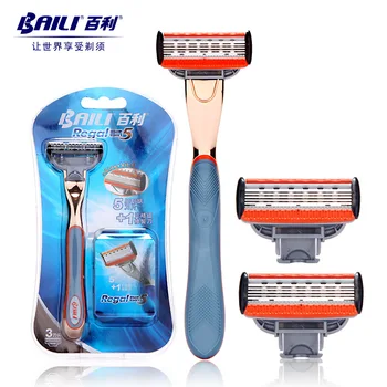 

BAILI Manual Men's Regal 5 Series Five Blade Cartridge Safety Razor Shaver Antiskid Handle Beard Hair Shaving +3pcs Heads BT505