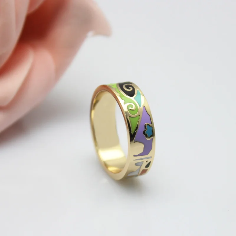 

Hot Selling Spring Green Landscape Design Thin Enamel Jewelry Ring