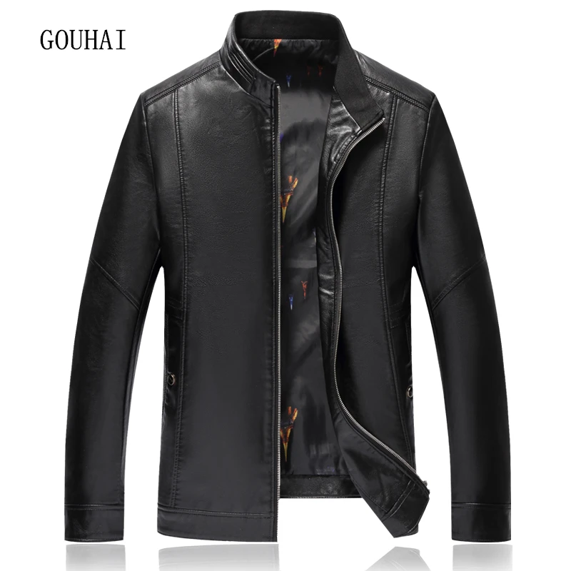 

XL-8XL Solid Leather Jacket Men's Coat 2019 Fashion Casual Autumn Winter Jacket For Men Leather Jackets Stand Collar Top Quality