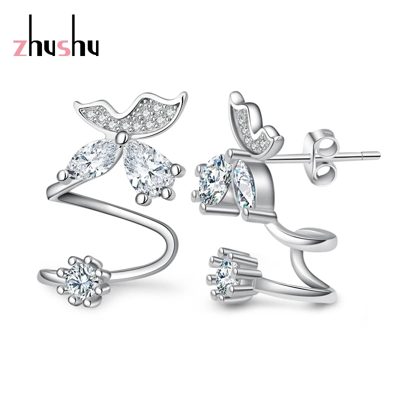 Korean Style 925 Silver Hypoallergenic Cz Crystal Ear Clip Butterfly