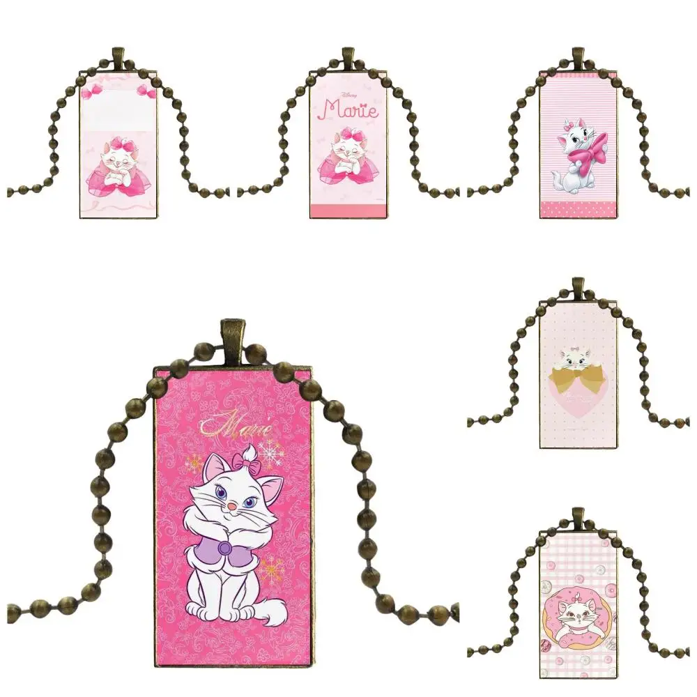 

For Women Men Glass Pendant Necklace Handmade Half Pendant Rectangle Necklace Cartoon Aristochats Marie Cat transparent