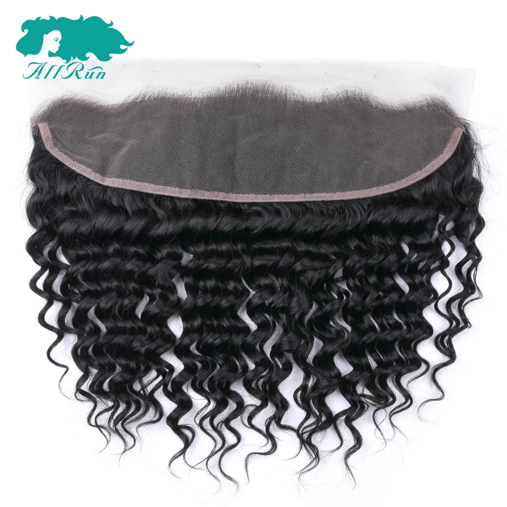 Allrun Brazilian Deep Wave 13*4 Lace Frontal Natural Hairline 100% Human Hair With Baby Hair Closure Non Remy Hair Closure 8\