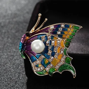 

12pcs/lot Wholesale Butterfly Brooch Jewelry Fashion Women's Imitation Pearl Scarf pins Brand Enamel Insect Hijab Pins Joias