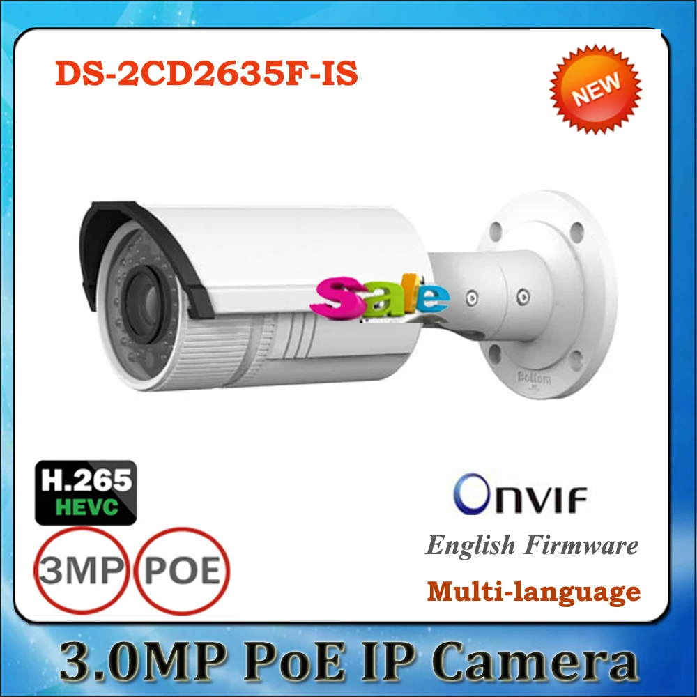 Multi-language IP Poe Camera DS-2CD2635F-IS Up to 3MP Variable len 2.7-12mm H.265 Video Compression Onvif Support Audio In/Out