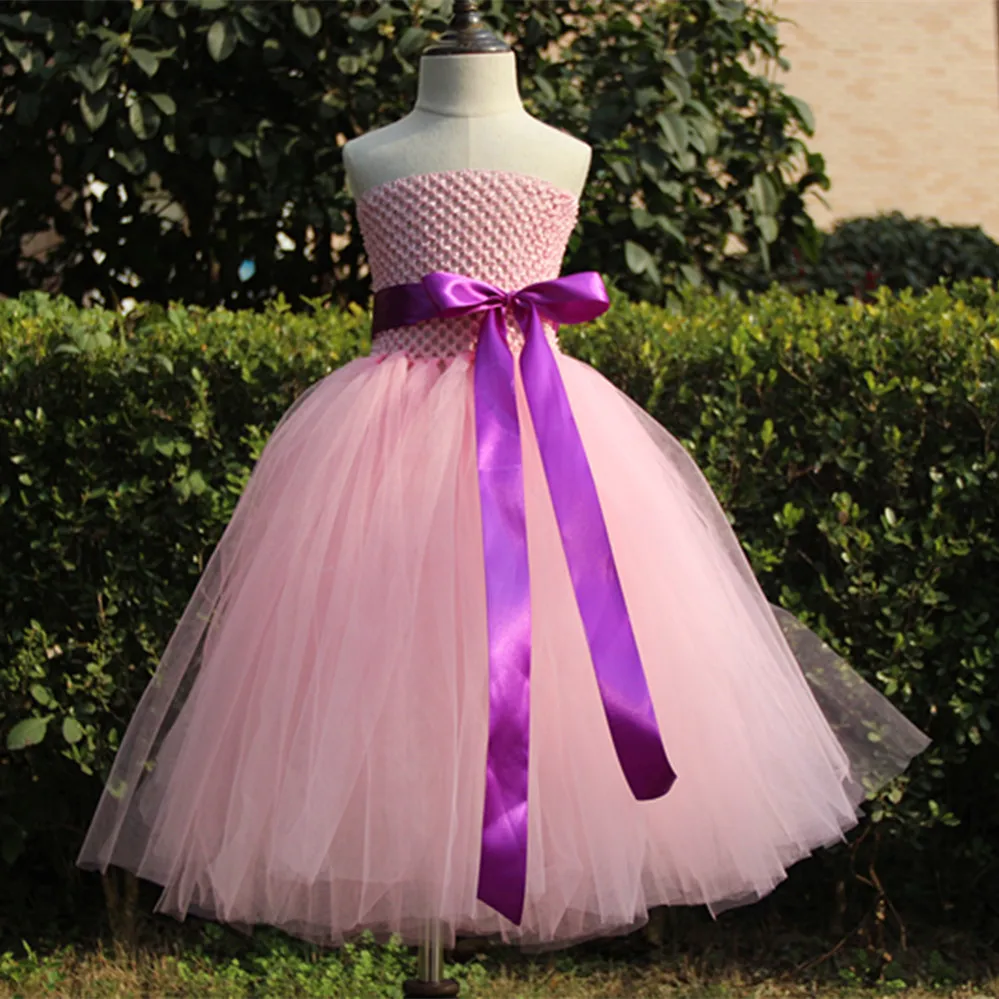 New Girls Pink Wedding Tutu Dress Kids Fluffy Crochet Tulle Tutus Ball