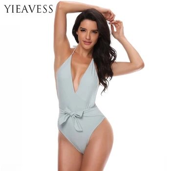 

YIEAVSS 2018 New Hot Summer Swimsuit Push up One Piece Swimsuit A Deep V-Neck Solid biquini Bathing For Women Plus Size