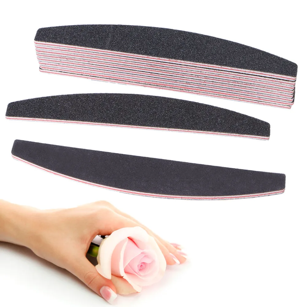 

New Design 100/180 Grit Double Side Comb Curved Shape Nail Files Sanding Manicure Tools Black+Hot pink