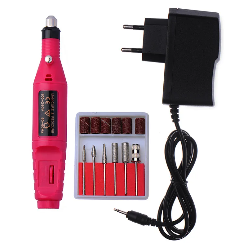1set 6bits EU UK US Power Drill Electric Manicure Machine Nail Drill Pen Pedicure File Polish