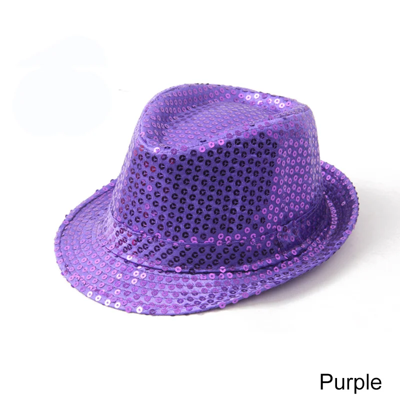 Purple REAKIDS детские модные вечерние джазовые шляпы для девочек, блестящая шляпа с пайетками, реквизит для выступлений на сцене, шапка для танцев с бисером - Цвет: Purple