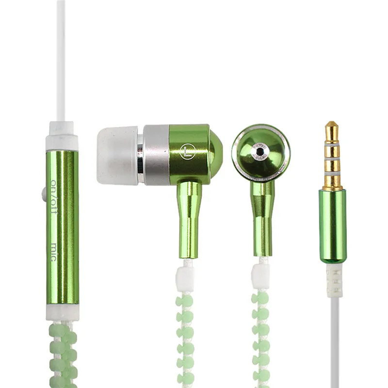 Шикарный световой Металл наушники с «молнией» вкладыши Стиль стерео наушники с микрофоном - Цвет: Зеленый