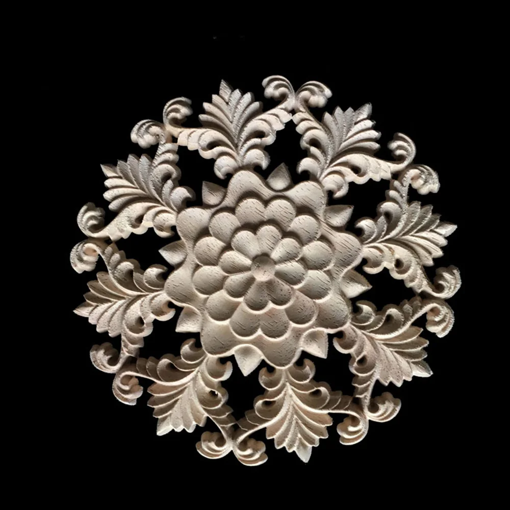 Woodcarving Furniture Decoration Wood Door Round Applique Flower