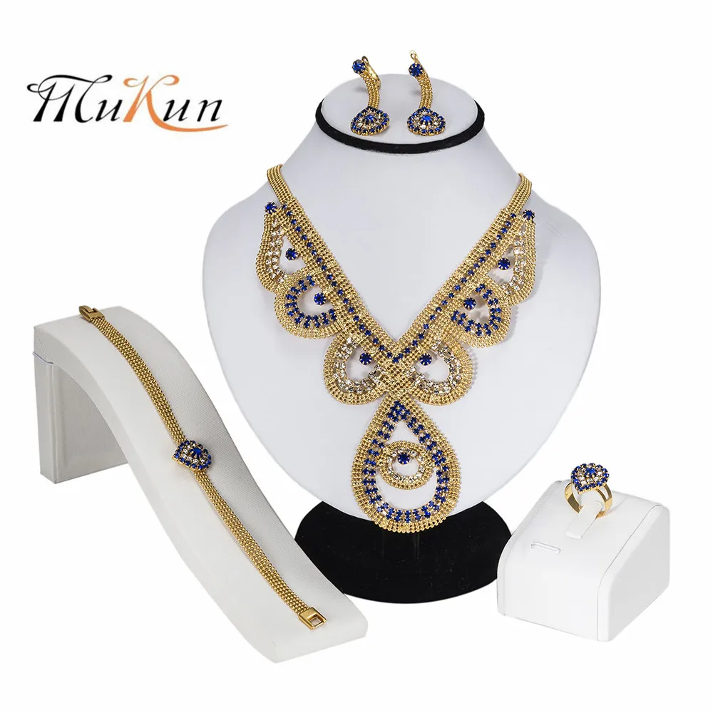 

MUKUN Crystal Bridal Jewelry Sets Gold Color big Pendant Necklace Women Gift Party Wedding Prom Necklace Earring Accessories