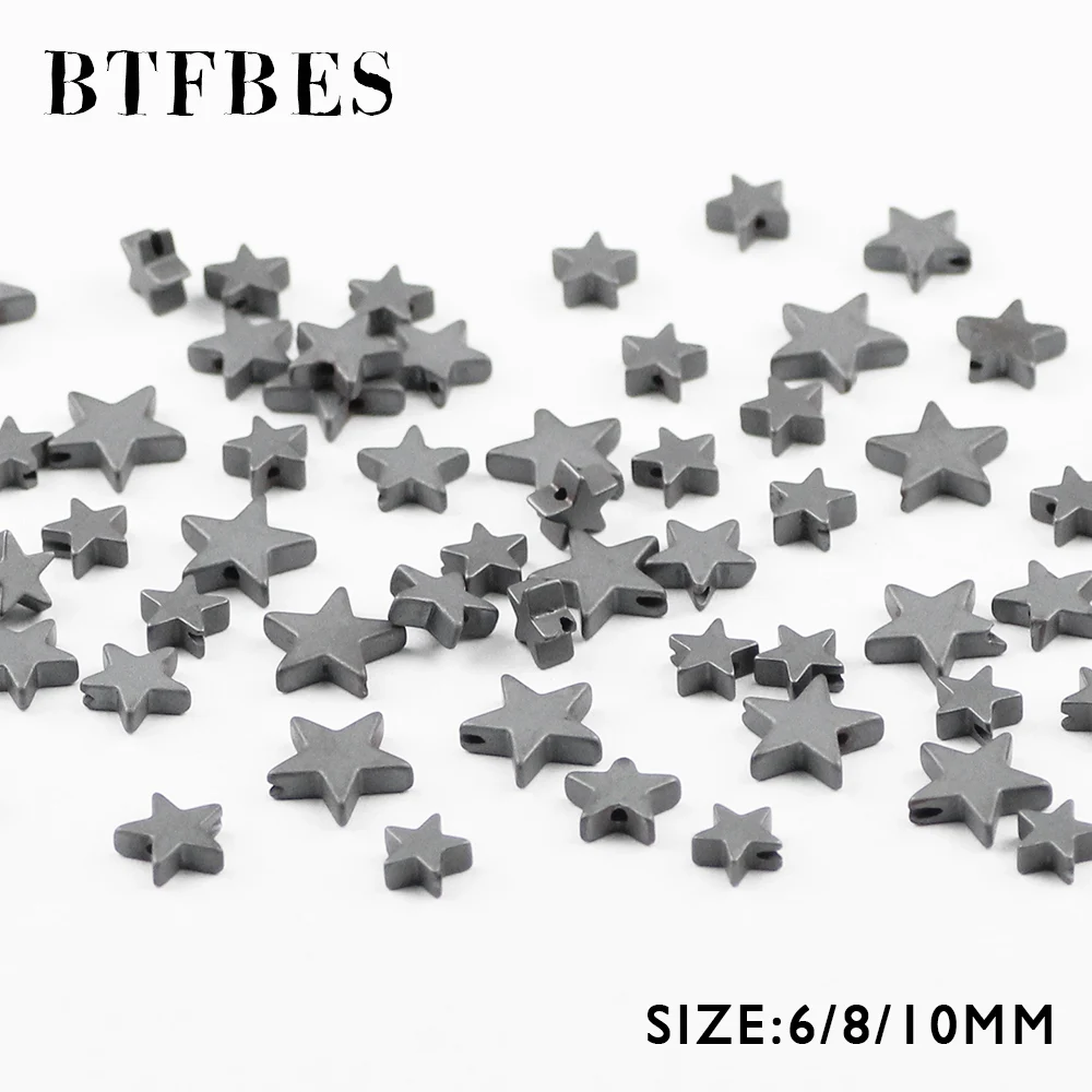 

BTFBES Matte Pentagram Black Hematite Beads Natural Stone 6/8/10mm five-pointed Star Loose Beads For Jewelry Because Making DIY