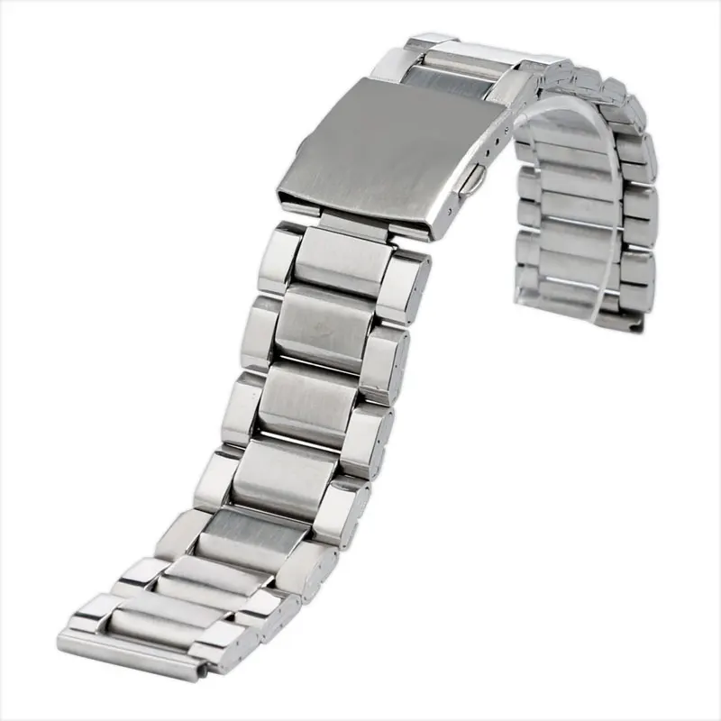 

Luxury 20/22mm Watchband Bracelet Replacement Stainless Steel Solid Link Wrist Band Strap Fold Over Clasp Silver + 2 Spring Bars